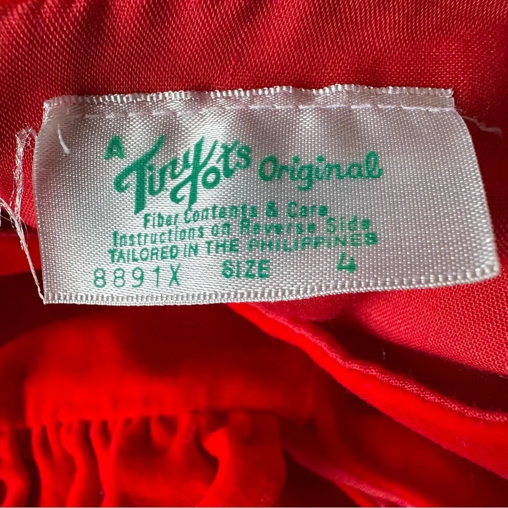 Vintage Tiny Tots‎ Original Red Velvet Jumper Rosette Shirt Holiday Girls Size 4